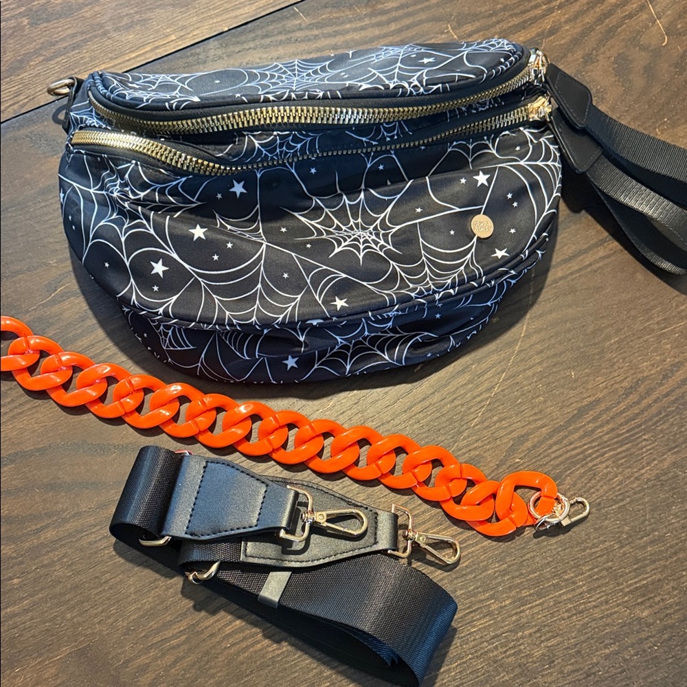 Gold Blush Spider Web Bum bag with Orange Chain